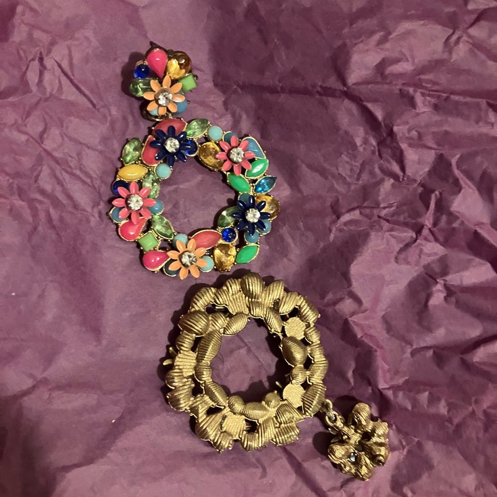 Colorful Floral and rhinestone Statement post Earrings